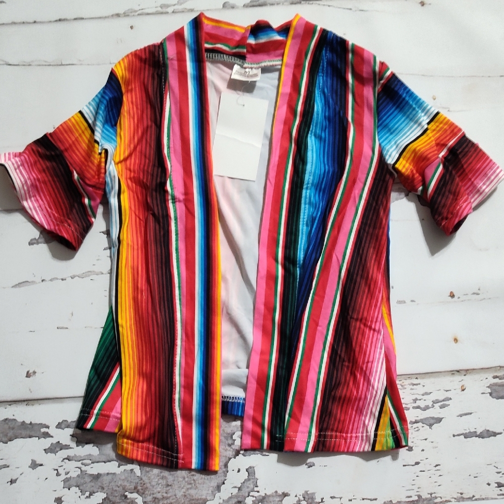 Colorful Striped Open-Front Cardigan Kids Sarape Stripes Cardigan